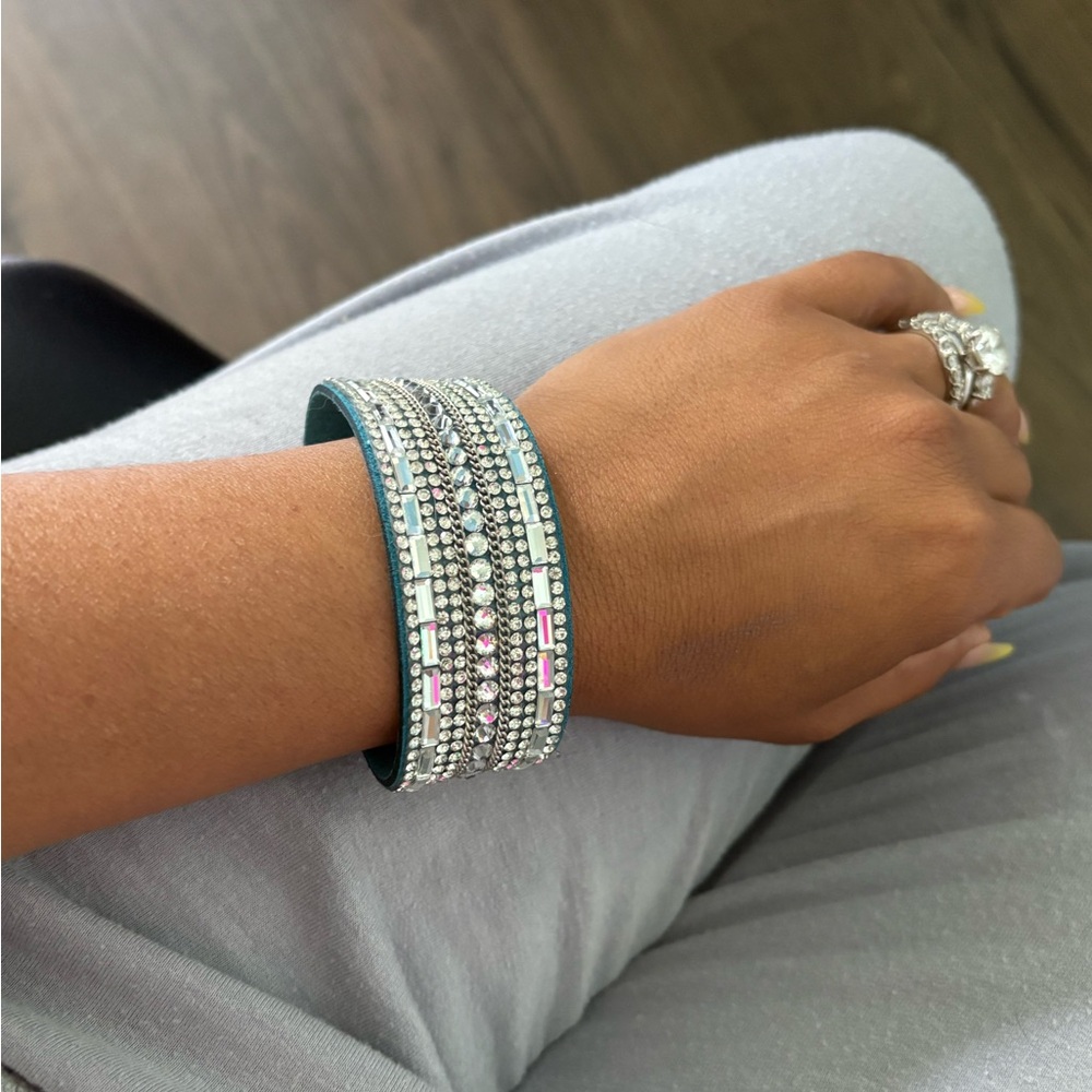 4-4- $25- Elegant Silver and Blue Beaded Bracelet
